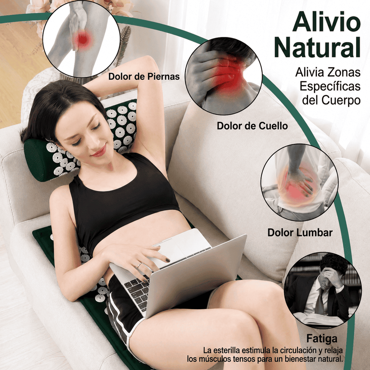 Esterilla de acupresión para la relajación de espalda, cuello y cuerpo completo